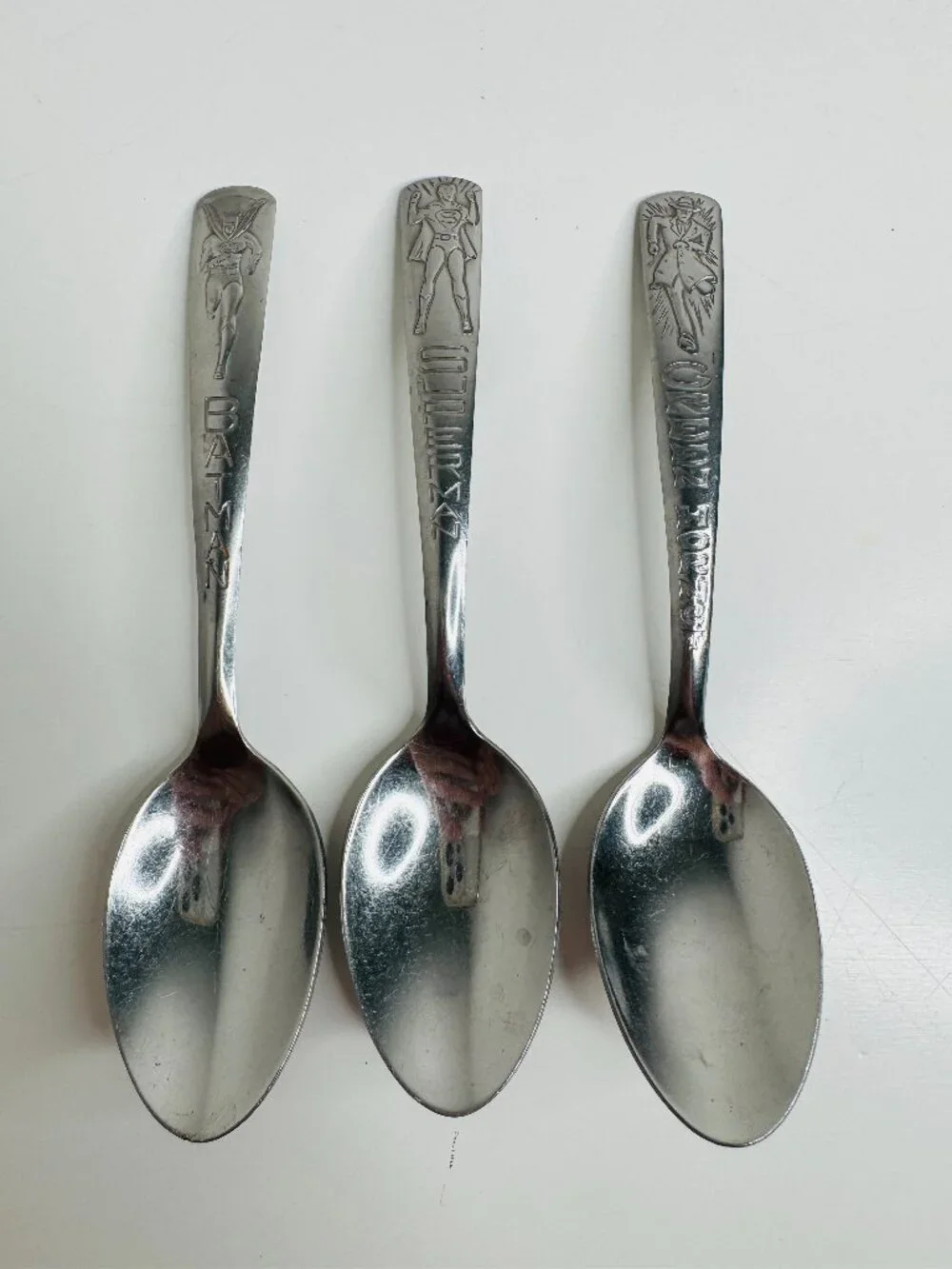 Imperial Flatware Vintage 1966 Set of Superhero Spoons Batman Superman Green Hor